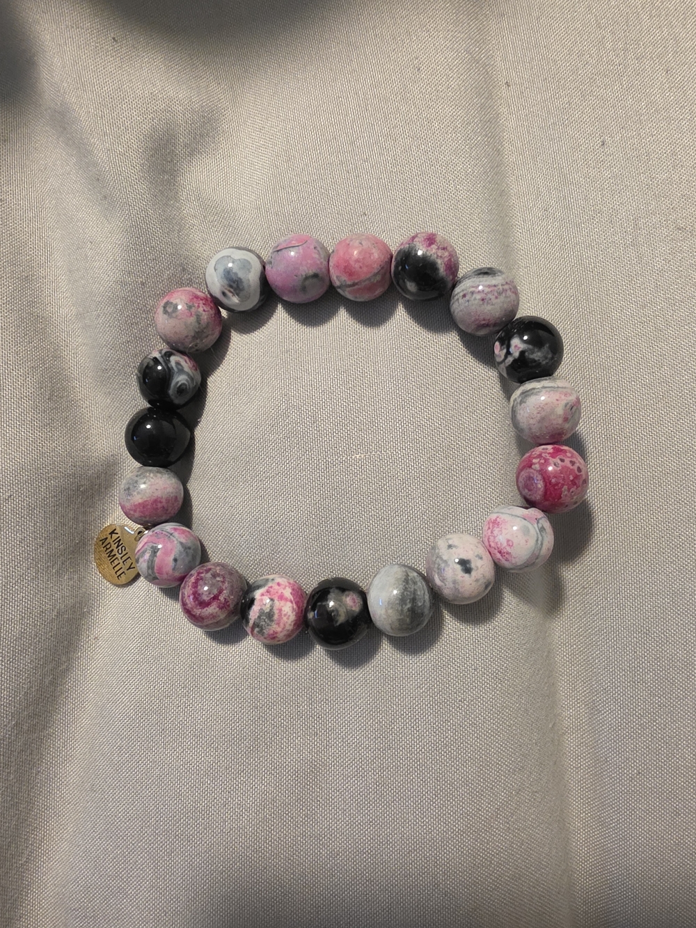 Kinsley Armelle Pink & Black Beaded Stretch Bracelet